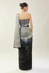 Shop_Samyukta Singhania_Black Satin Sequins Sweetheart Neck Grey Pre-draped Saree Set _at_Aza_Fashions