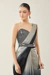 Buy_Samyukta Singhania_Black Satin Sequins Sweetheart Neck Grey Pre-draped Saree Set _Online_at_Aza_Fashions