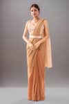 Buy_Samyukta Singhania_Brown Chinon Sequins V-neck Peach Embellished Blouse And Saree Set _at_Aza_Fashions