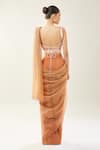 Shop_Samyukta Singhania_Brown Chinon Sequins V-neck Peach Embellished Blouse And Saree Set _at_Aza_Fashions