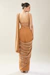 Shop_Samyukta Singhania_Brown Chinon Sequins V-neck Pre-draped Saree Set _at_Aza_Fashions