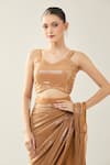 Buy_Samyukta Singhania_Brown Chinon Sequins V-neck Pre-draped Saree Set 