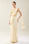 Buy_Samyukta Singhania_Off White Chinon Sequins Sweetheart Neck Golden Embellished Saree Set _Online_at_Aza_Fashions