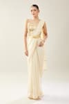 Shop_Samyukta Singhania_Off White Chinon Sequins Sweetheart Neck Golden Embellished Saree Set _Online_at_Aza_Fashions