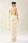 Shop_Samyukta Singhania_Off White Chinon Sequins Sweetheart Neck Golden Embellished Saree Set _at_Aza_Fashions