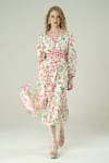 Buy_Surabhi Arya_Ivory Viscose, Crepe V-neck Floral Print Dress _Online_at_Aza_Fashions