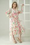 Surabhi Arya_Ivory Viscose, Crepe V-neck Floral Print Dress _at_Aza_Fashions