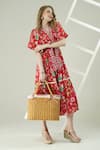 Buy_Surabhi Arya_Red Muslin Collared Floral Print Dress _Online_at_Aza_Fashions