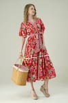 Shop_Surabhi Arya_Red Muslin Collared Floral Print Dress _Online_at_Aza_Fashions