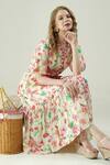 Buy_Surabhi Arya_Ivory Muslin V-neck Floral Print Dress _Online_at_Aza_Fashions
