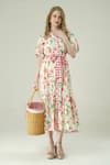 Buy_Surabhi Arya_Ivory Muslin V-neck Floral Print Dress 