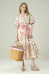 Buy_Surabhi Arya_Ivory Muslin V-neck Floral Print Dress _at_Aza_Fashions