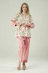 Buy_Surabhi Arya_Ivory Muslin Round Neck Floral Top And Pant Set _at_Aza_Fashions