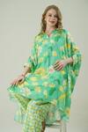 Surabhi Arya_Green Muslin Collared Floral Print Kaftan And Pant Set _Online_at_Aza_Fashions