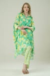 Buy_Surabhi Arya_Green Muslin Collared Floral Print Kaftan And Pant Set _Online_at_Aza_Fashions