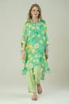 Shop_Surabhi Arya_Green Muslin Collared Floral Print Kaftan And Pant Set _Online_at_Aza_Fashions