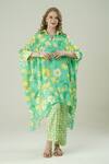 Buy_Surabhi Arya_Green Muslin Collared Floral Print Kaftan And Pant Set _at_Aza_Fashions