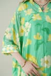 Surabhi Arya_Green Muslin Collared Floral Print Kaftan And Pant Set _at_Aza_Fashions