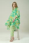 Buy_Surabhi Arya_Green Muslin Collared Floral Print Kaftan And Pant Set 