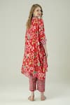 Shop_Surabhi Arya_Red Muslin Split V-neck Floral Print Kaftan And Pant Set _at_Aza_Fashions