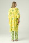 Shop_Surabhi Arya_Yellow Muslin Embroidery V-neck Floral Hand Kaftan And Pant Set _at_Aza_Fashions