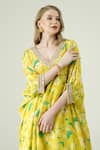 Buy_Surabhi Arya_Yellow Muslin Embroidery V-neck Floral Hand Kaftan And Pant Set 