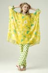 Shop_Surabhi Arya_Yellow Muslin Split V-neck Floral Kaftan Set _at_Aza_Fashions
