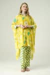 Buy_Surabhi Arya_Yellow Muslin Split V-neck Floral Kaftan Set _at_Aza_Fashions