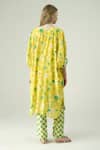 Shop_Surabhi Arya_Yellow Muslin Embroidery V-neck Floral Print Kaftan And Pant Set _at_Aza_Fashions