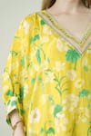 Buy_Surabhi Arya_Yellow Muslin Embroidery V-neck Floral Print Kaftan And Pant Set _Online