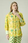 Buy_Surabhi Arya_Yellow Muslin Collared Floral Print Shirt And Pant Set 