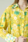 Shop_Surabhi Arya_Yellow Muslin Collared Floral Print Shirt And Pant Set 