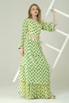 Buy_Surabhi Arya_Yellow Muslin V-neck Lime Polka Dot Skirt And Top Set _at_Aza_Fashions