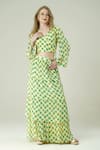 Surabhi Arya_Yellow Muslin V-neck Lime Polka Dot Skirt And Top Set _Online_at_Aza_Fashions