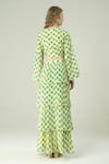 Shop_Surabhi Arya_Yellow Muslin V-neck Lime Polka Dot Skirt And Top Set _at_Aza_Fashions