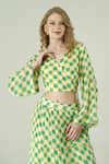 Shop_Surabhi Arya_Yellow Muslin V-neck Lime Polka Dot Skirt And Top Set _Online_at_Aza_Fashions