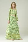 Surabhi Arya_Yellow Muslin V-neck Lime Polka Dot Skirt And Top Set _at_Aza_Fashions