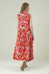 Shop_Surabhi Arya_Red Crepe V-neck Floral Print Waist Coat And Skirt Set _at_Aza_Fashions