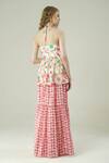 Shop_Surabhi Arya_Ivory Muslin Off-shoulder, Bandeau Neck Floral Peplum Top And Skirt Set _at_Aza_Fashions