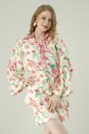 Buy_Surabhi Arya_Ivory Muslin Collared Floral Print Top And Shorts Set _Online_at_Aza_Fashions