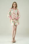 Surabhi Arya_Ivory Muslin Collared Floral Print Top And Shorts Set _Online_at_Aza_Fashions