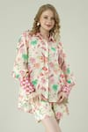 Shop_Surabhi Arya_Ivory Muslin Collared Floral Print Top And Shorts Set _Online_at_Aza_Fashions