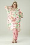 Buy_Surabhi Arya_Ivory Muslin Embroidery V-neck Floral Hand Kaftan And Pant Set _at_Aza_Fashions