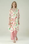 Buy_Surabhi Arya_Ivory Muslin Embroidery V-neck Floral Hand Kaftan And Pant Set _Online_at_Aza_Fashions