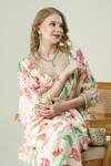 Surabhi Arya_Ivory Muslin Embroidery V-neck Floral Hand Kaftan And Pant Set _at_Aza_Fashions