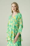 Buy_Surabhi Arya_Green Crepe Embroidery V-neck Floral Hand Kurta Sharara Set _Online_at_Aza_Fashions