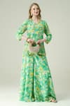 Buy_Surabhi Arya_Green Crepe Embroidery V-neck Floral Hand Kurta Sharara Set _at_Aza_Fashions