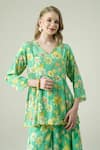Surabhi Arya_Green Crepe Embroidery V-neck Floral Hand Kurta Sharara Set _at_Aza_Fashions