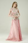 Buy_Surabhi Arya_Ivory Organza, Crepe Embroidery Round Neck Floral Hand Top And Skirt Set _Online_at_Aza_Fashions