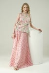 Shop_Surabhi Arya_Ivory Organza, Crepe Embroidery Round Neck Floral Hand Top And Skirt Set _Online_at_Aza_Fashions